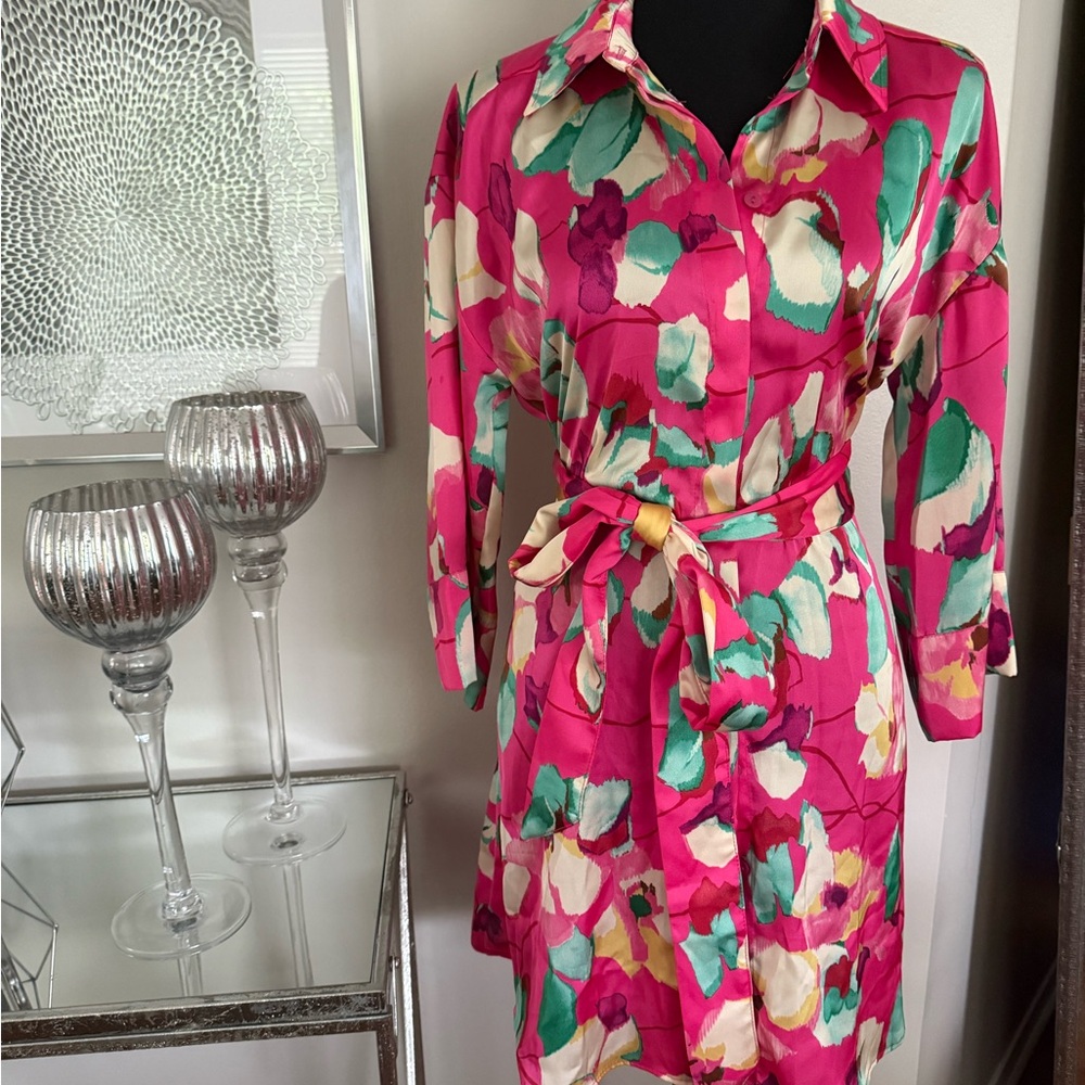 Zara Pink and Green Floral Dress